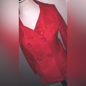 Classic Red Double-Breasted Women's Peacoat